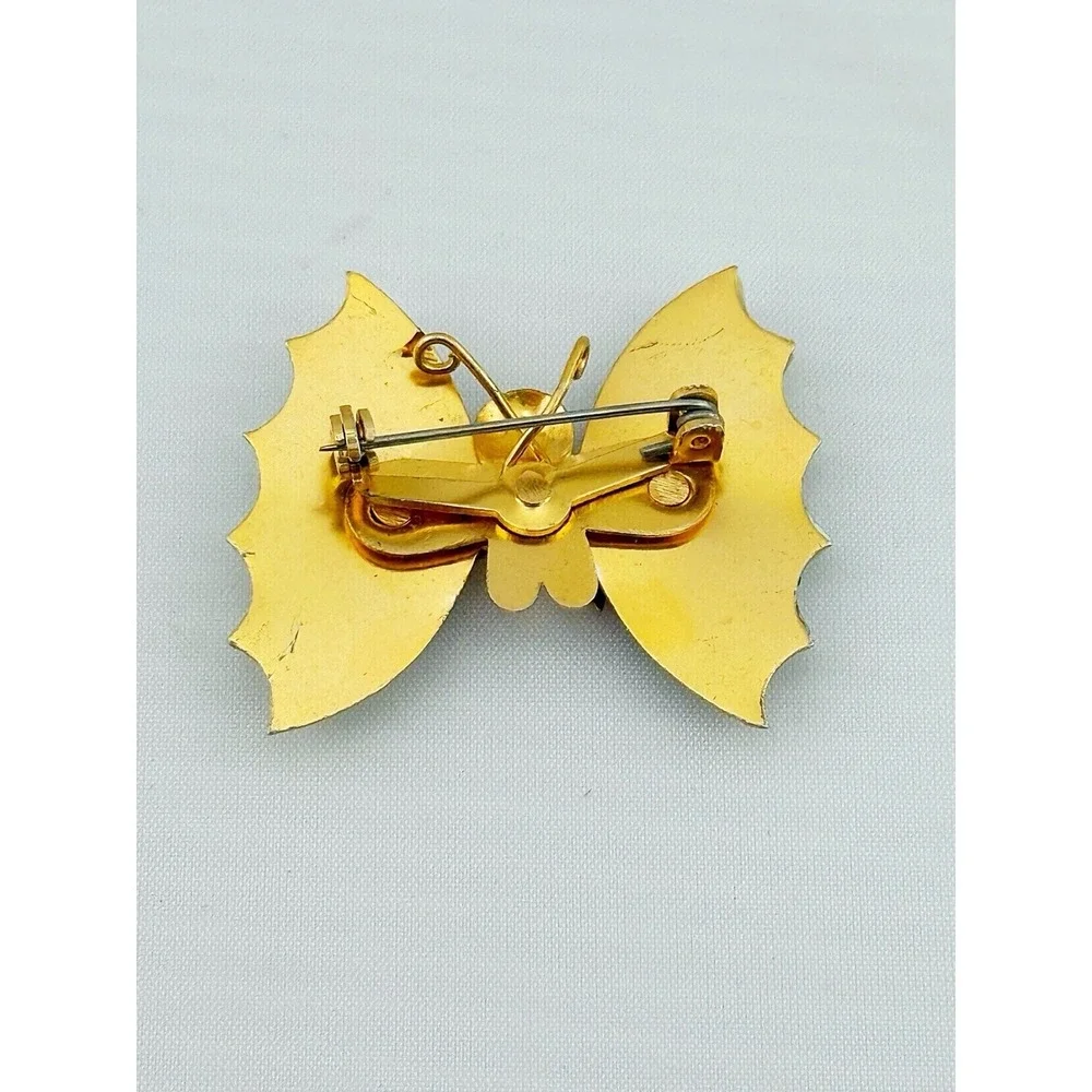Vintage Butterfly Mother Of Pearl With Gold Accents Brooch